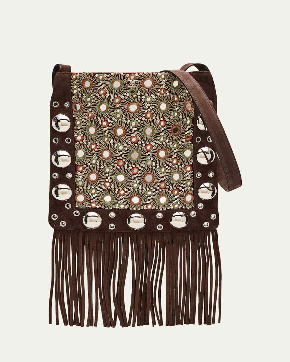 Nellcote Medium Studded Fringed Suede Crossbody Bag